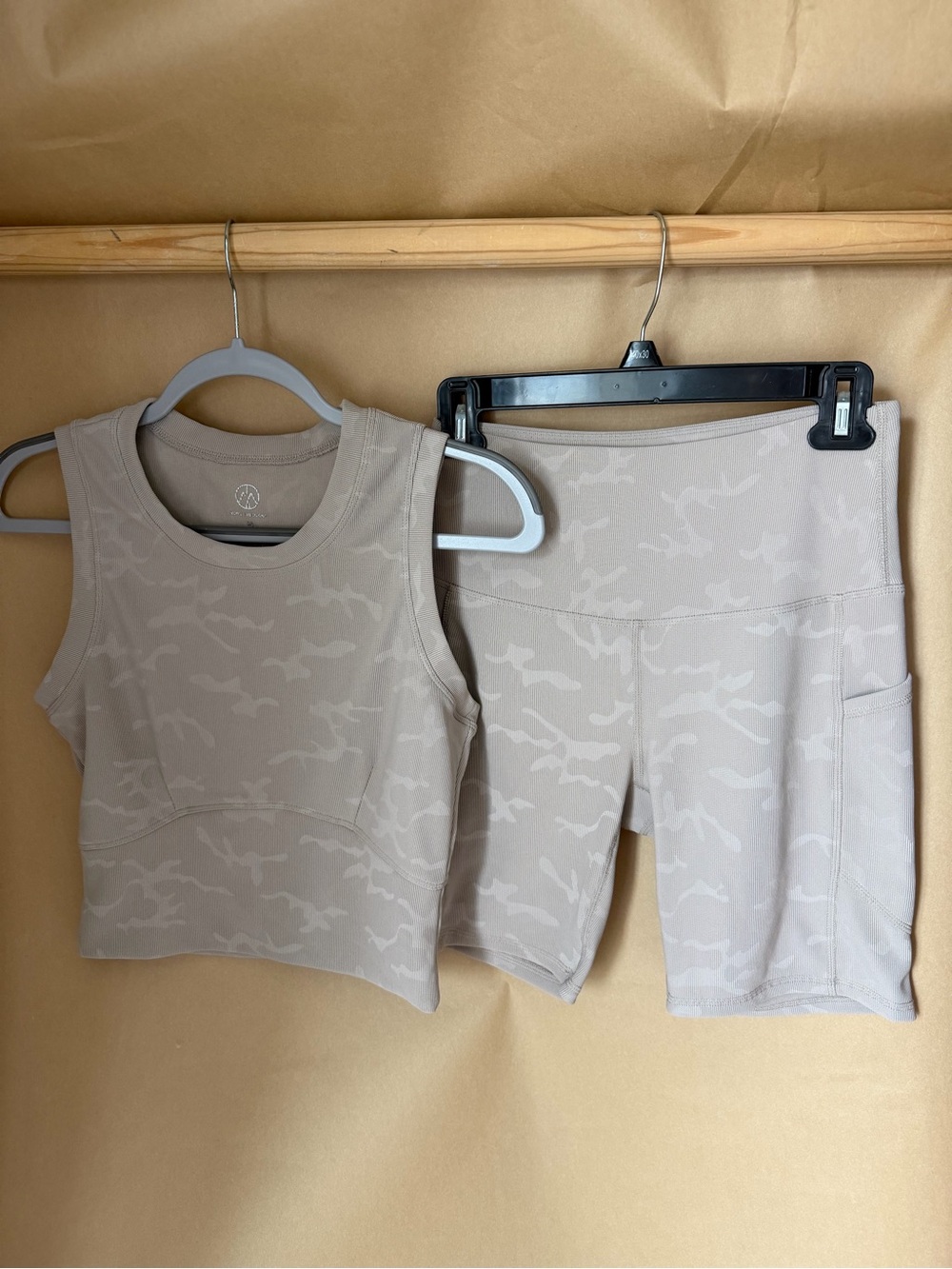 Athleta Kids Beige Neutral Camo Tank Top & Bike Shorts Set